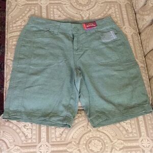 Olive Green Linen blend Shorts